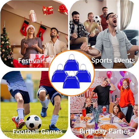 4 عبوات من أجراس البقر لألعاب كرة القدم، 3 بوصة من أجراس البقر الإيقاعية اليدوية صانعة الضوضاء للأحداث الرياضية، صانعة الضوضاء العالية، جرس بقرة معدني مع مقبض لتشجيع حفلات الزفاف والاحتفالات in Kuwait