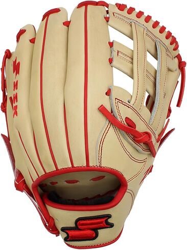قفاز البيسبول SSK Z7 Specialist Outfield - 12.5 بوصة - 12.75 بوصة - غطاء لليد اليمنى واليسرى (12.5 بوصة - غطاء لليد اليمنى، جملي/أحمر) in Saudi Arabia