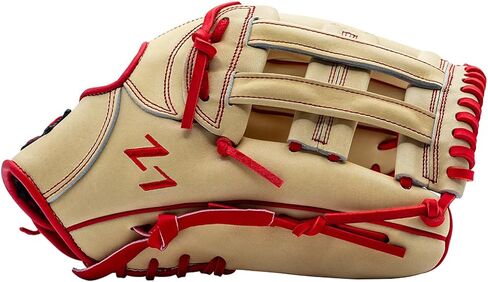 قفاز البيسبول SSK Z7 Specialist Outfield - 12.5 بوصة - 12.75 بوصة - غطاء لليد اليمنى واليسرى (12.5 بوصة - غطاء لليد اليمنى، جملي/أحمر) in Saudi Arabia