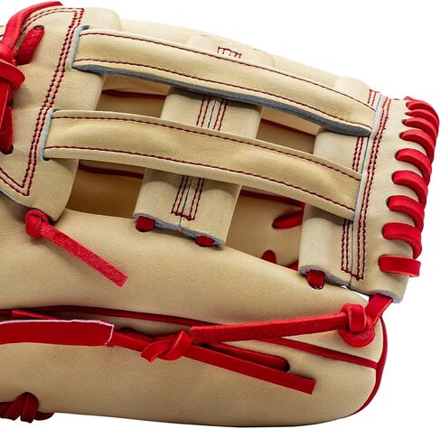قفاز البيسبول SSK Z7 Specialist Outfield - 12.5 بوصة - 12.75 بوصة - غطاء لليد اليمنى واليسرى (12.5 بوصة - غطاء لليد اليمنى، جملي/أحمر) in Saudi Arabia