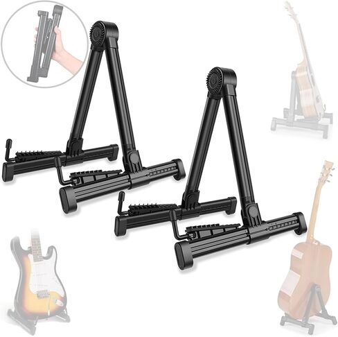 Guitar Stands 2 PACK, Plastic Lightweight A-Frame Guitar Floor Stand, ABS Guitar Rack, Foldable Guitars Holder for Bass, Banjo, Cello, Mandolin, Guitar Accessories (Black) in Saudi Arabia