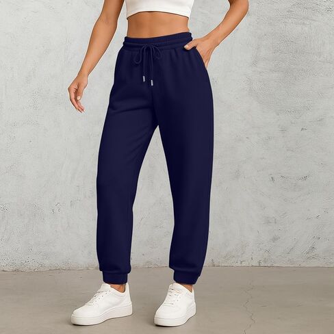 Sweatpants Women High Waisted Sweatpant Elastic Drawstring Casual Jogger Baggy Trousers with Pockets in Saudi Arabia