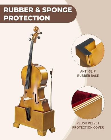 Ktaxon Cello Stand with Bow Holder, Full Size Cello Stand with Plush Velvet Protection, Non Slip Rubber Base, Premium Basswood Frame, Securely Upright Design & Warm Wood Tone (Natural) in Kuwait