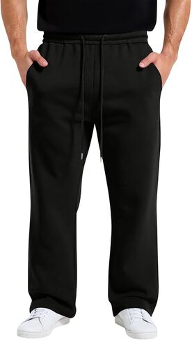 Baggy Sweatpants Men Casual Fleece Drawstring Elastic Waist Sweat Pants with Pockets Workout Wide Leg Sweatpants in Saudi Arabia