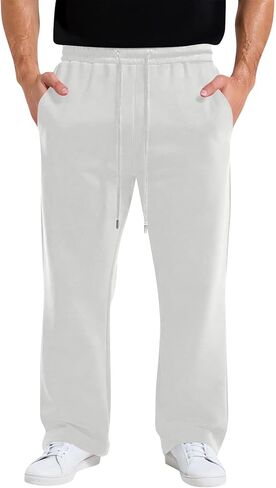 Baggy Sweatpants Men Casual Fleece Drawstring Elastic Waist Sweat Pants with Pockets Workout Wide Leg Sweatpants in Saudi Arabia