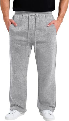 بنطال رياضي فضفاض للرجال كاجوال من الصوف برباط خصر مرن مع جيوب للتمرين بنطال رياضي واسع الساق in Kuwait