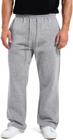 بنطال رياضي فضفاض للرجال كاجوال من الصوف برباط خصر مرن مع جيوب للتمرين بنطال رياضي واسع الساق in Kuwait