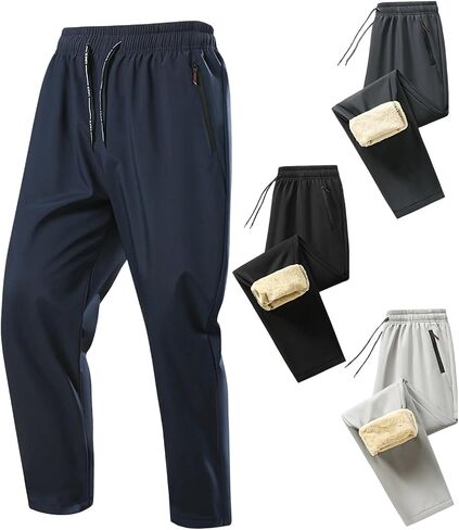 رجل الصوف مبطن Sweatpants الحرارية شيربا مرونة الخصر السراويل الترنك شتاء دافئ مفتوح أسفل عداء ببطء مع جيوب البريدي in Kuwait