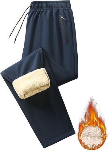 رجل الصوف مبطن Sweatpants الحرارية شيربا مرونة الخصر السراويل الترنك شتاء دافئ مفتوح أسفل عداء ببطء مع جيوب البريدي in Kuwait