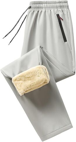 رجل الصوف مبطن Sweatpants الحرارية شيربا مرونة الخصر السراويل الترنك شتاء دافئ مفتوح أسفل عداء ببطء مع جيوب البريدي in Kuwait