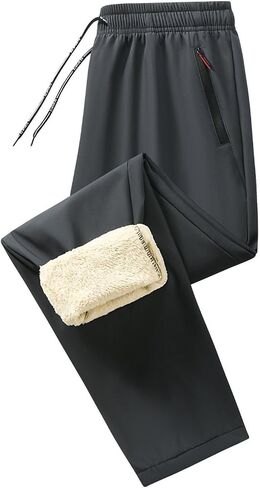 رجل الصوف مبطن Sweatpants الحرارية شيربا مرونة الخصر السراويل الترنك شتاء دافئ مفتوح أسفل عداء ببطء مع جيوب البريدي in Kuwait