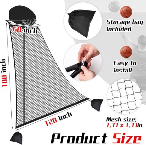 Basketball Rebounder 120 x 108 x 60 Inch Heavy Duty Basketball Return System Basketball Return Attachment for Hoops Black Training Basketball Rebounder Net for Shooting Practice Hoop Outdoor in Saudi Arabia