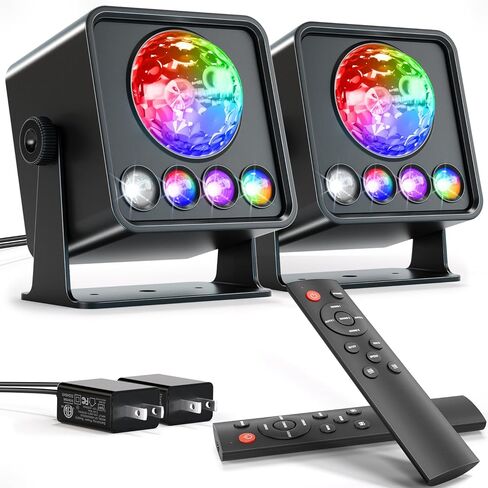 2-حزمة ديسكو الكرة أضواء الحفلة ديسكو ضوء غروب الشمس مصباح العارض مع الأبيض + RGB + الأشعة فوق البنفسجية + YGB وسائط LED ستروب DJ أضواء المسرح لتيك توك التصوير الفوتوغرافي المباشر غرفة المنزل الرقص عيد الميلاد عيد الميلاد ديكور الهالوين in Saudi Arabia