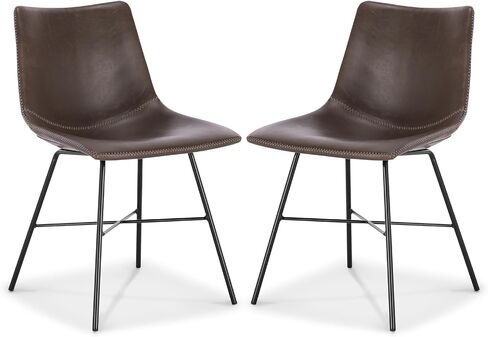 POLY & BARK Paxton Leather Counter Stools 24 Inches - Set of 2 - Counter Height Bar Stools with Back - Modern Barstools for Kitchen Island or Counters - Faux Leather & Matte Black Steel Base - Gray in Kuwait