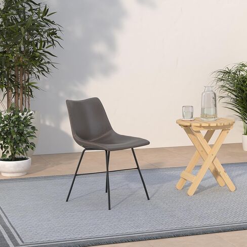 POLY & BARK Paxton Leather Counter Stools 24 Inches - Set of 2 - Counter Height Bar Stools with Back - Modern Barstools for Kitchen Island or Counters - Faux Leather & Matte Black Steel Base - Gray in Kuwait