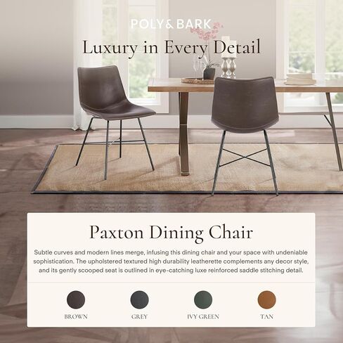 POLY & BARK Paxton Leather Counter Stools 24 Inches - Set of 2 - Counter Height Bar Stools with Back - Modern Barstools for Kitchen Island or Counters - Faux Leather & Matte Black Steel Base - Gray in Kuwait