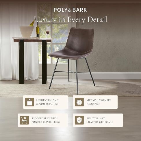 POLY & BARK Paxton Leather Counter Stools 24 Inches - Set of 2 - Counter Height Bar Stools with Back - Modern Barstools for Kitchen Island or Counters - Faux Leather & Matte Black Steel Base - Gray in Kuwait