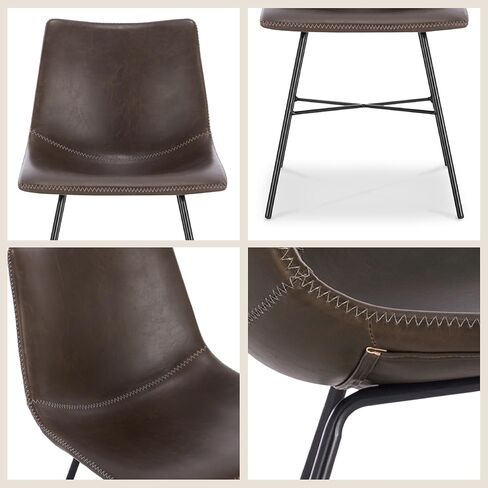 POLY & BARK Paxton Leather Counter Stools 24 Inches - Set of 2 - Counter Height Bar Stools with Back - Modern Barstools for Kitchen Island or Counters - Faux Leather & Matte Black Steel Base - Gray in Kuwait