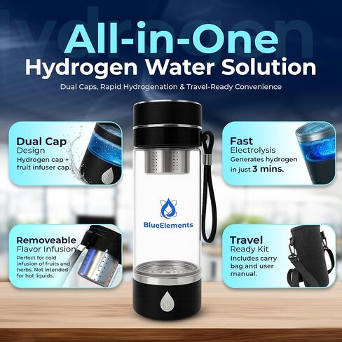 2025 Portable, Rechargeable Glass Hydrogen Water Bottles Generator – SPE/PEM Ionizer | Molecular Hydrogenated Water in 3 Min | Ionized Hydrogen Water Bottle Machine for Home, Office, Gym, Travel in Saudi Arabia