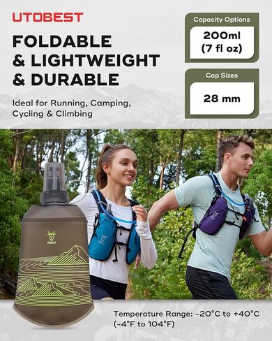 200ml Soft Flask, 2 Pack Flexible TPU Hydration Water Bottle, Collapsible with 28mm Caliber for Running, Hiking, Cycling, Climbing, and Marathon Purple in Kuwait
