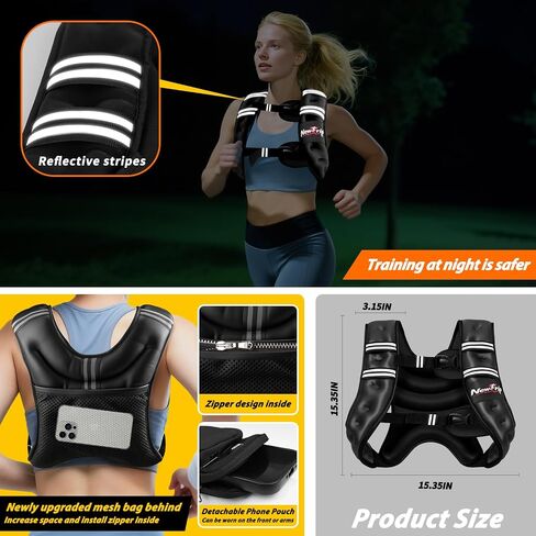 Weighted Vest Women & Men - 5lbs/8lbs/10lbs/12lbs/15lbs/20lbs/25lbs/30lbs Adjustable Weight Vest with Detachable Phone Pouch - Ideal for Rucking,Walking,Weight Loss,Training&Running in Kuwait