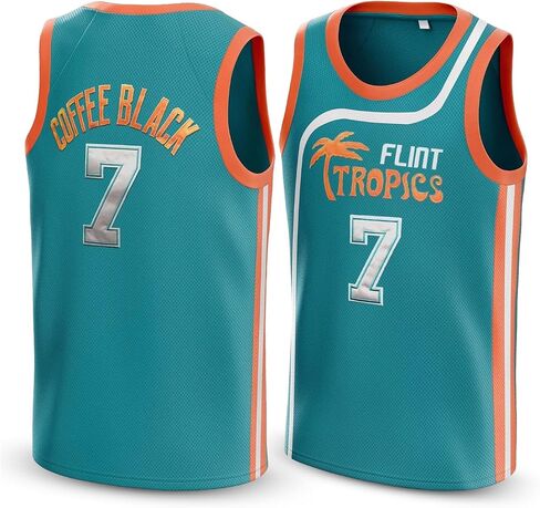 Flint Tropics Coffee Black #7 Semi Pro 90s Hip Hop Clothes for Party Men Basketball Jersey Green White S-5XL in Saudi Arabia