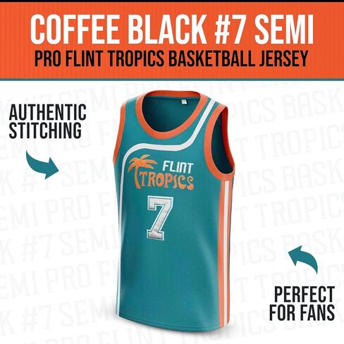 Flint Tropics Coffee Black #7 Semi Pro 90s Hip Hop Clothes for Party Men Basketball Jersey Green White S-5XL in Saudi Arabia