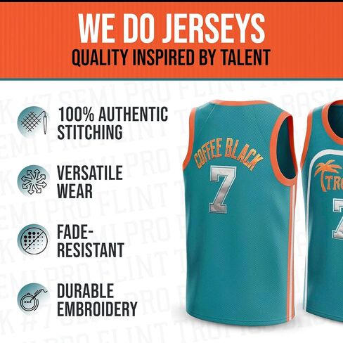 Flint Tropics Coffee Black #7 Semi Pro 90s Hip Hop Clothes for Party Men Basketball Jersey Green White S-5XL in Saudi Arabia