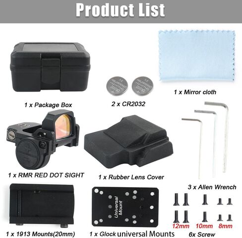Red Dot Sight Shake Awake Optic للمسدسات، نطاق نقطة حمراء لضبط السطوع 2MOA Dot 12، مناسب لـ RMR، بصريات منعكسة مفتوحة مع لوحة محول لـ MOS وPicatinny مقاس 21 مم in Kuwait
