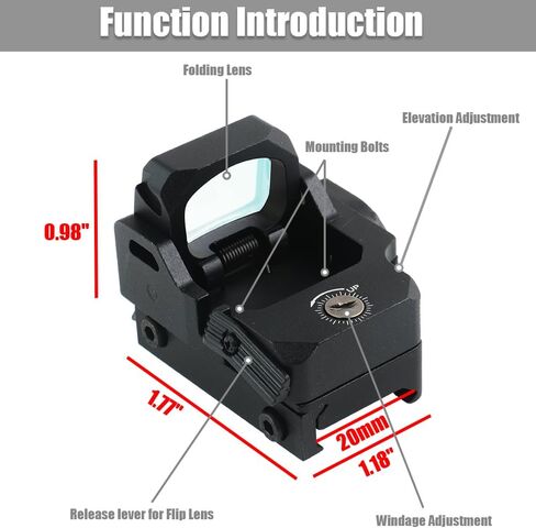 Red Dot Sight Shake Awake Optic للمسدسات، نطاق نقطة حمراء لضبط السطوع 2MOA Dot 12، مناسب لـ RMR، بصريات منعكسة مفتوحة مع لوحة محول لـ MOS وPicatinny مقاس 21 مم in Kuwait