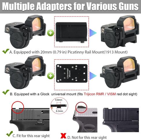 Red Dot Sight Shake Awake Optic للمسدسات، نطاق نقطة حمراء لضبط السطوع 2MOA Dot 12، مناسب لـ RMR، بصريات منعكسة مفتوحة مع لوحة محول لـ MOS وPicatinny مقاس 21 مم in Kuwait