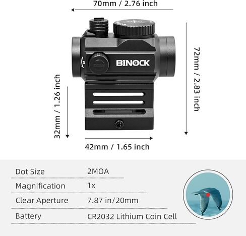 BINOCK Reflex Red Dot Sight للبنادق، 2 MOA Red Dot Optics Motion Awake، 12 ضبط السطوع نطاق النقطة الحمراء مع خيارين للتثبيت، مقاوم للصدمات والغبار (RD-02) in Kuwait