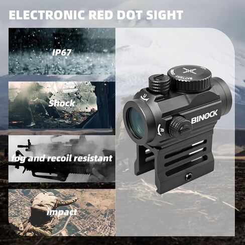 BINOCK Reflex Red Dot Sight للبنادق، 2 MOA Red Dot Optics Motion Awake، 12 ضبط السطوع نطاق النقطة الحمراء مع خيارين للتثبيت، مقاوم للصدمات والغبار (RD-02) in Kuwait
