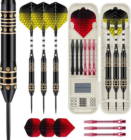 مجموعة سهام معدنية ذات أطراف معدنية، مجموعة سهام ذات أطراف فولاذية مكونة من 3 قطع، رمي سهام احترافية للوحة رمي السهام مع أعمدة من الألومنيوم، براميل نحاسية، رحلات إضافية، حلقات دائرية، أداة مبراة، صندوق حمل in Kuwait