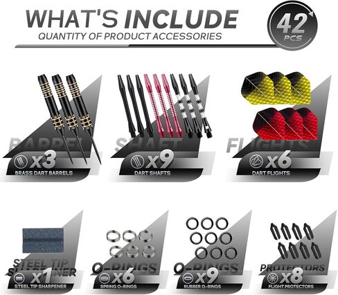 مجموعة سهام معدنية ذات أطراف معدنية، مجموعة سهام ذات أطراف فولاذية مكونة من 3 قطع، رمي سهام احترافية للوحة رمي السهام مع أعمدة من الألومنيوم، براميل نحاسية، رحلات إضافية، حلقات دائرية، أداة مبراة، صندوق حمل in Kuwait