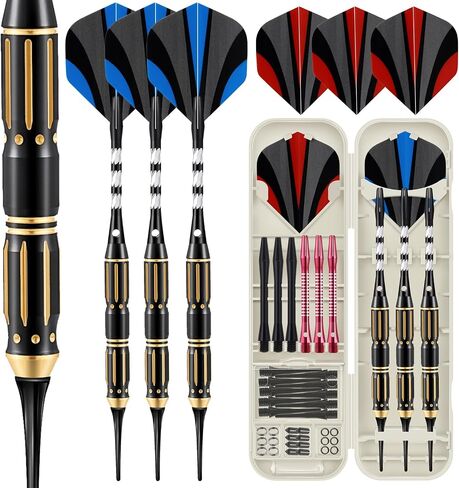 Darts Plastic Tip Set, 3 Pack Soft tip Darts Set Available in 16, 17.5, 19 Gram, Professional Dart for Dartboard with Extra Dart Tips, Aluminum Shafts, Brass Barrels, O-Rings, Carrying Box in Kuwait