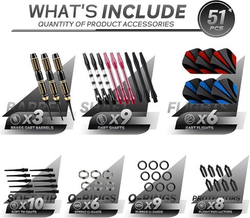 Darts Plastic Tip Set, 3 Pack Soft tip Darts Set Available in 16, 17.5, 19 Gram, Professional Dart for Dartboard with Extra Dart Tips, Aluminum Shafts, Brass Barrels, O-Rings, Carrying Box in Kuwait