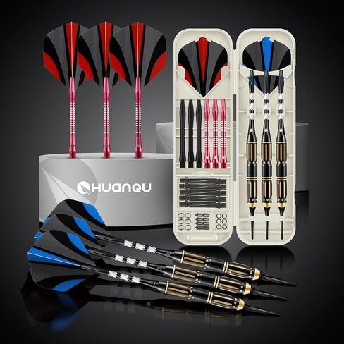 Darts Plastic Tip Set, 3 Pack Soft tip Darts Set Available in 16, 17.5, 19 Gram, Professional Dart for Dartboard with Extra Dart Tips, Aluminum Shafts, Brass Barrels, O-Rings, Carrying Box in Kuwait