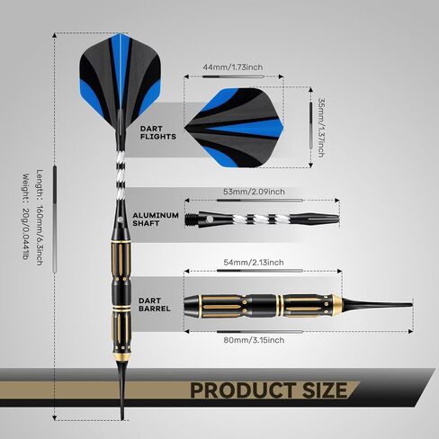 Darts Plastic Tip Set, 3 Pack Soft tip Darts Set Available in 16, 17.5, 19 Gram, Professional Dart for Dartboard with Extra Dart Tips, Aluminum Shafts, Brass Barrels, O-Rings, Carrying Box in Kuwait