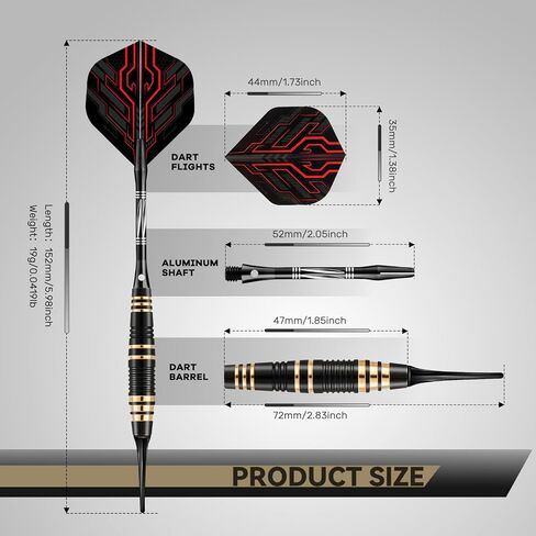 Darts Plastic Tip Set, 3 Pack Soft tip Darts Set Available in 16, 17.5, 19 Gram, Professional Dart for Dartboard with Extra Dart Tips, Aluminum Shafts, Brass Barrels, O-Rings, Carrying Box in Kuwait