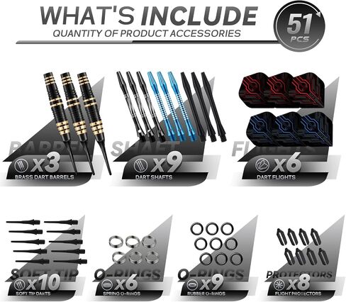 Darts Plastic Tip Set, 3 Pack Soft tip Darts Set Available in 16, 17.5, 19 Gram, Professional Dart for Dartboard with Extra Dart Tips, Aluminum Shafts, Brass Barrels, O-Rings, Carrying Box in Kuwait