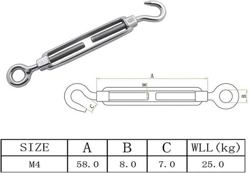Turnbuckle,Turnbuckle Tensioner Turnbuckle 5pcs M4 Stainless Steel 304 Eye & Eye Turnbuckle Wire Rope Tension in Saudi Arabia