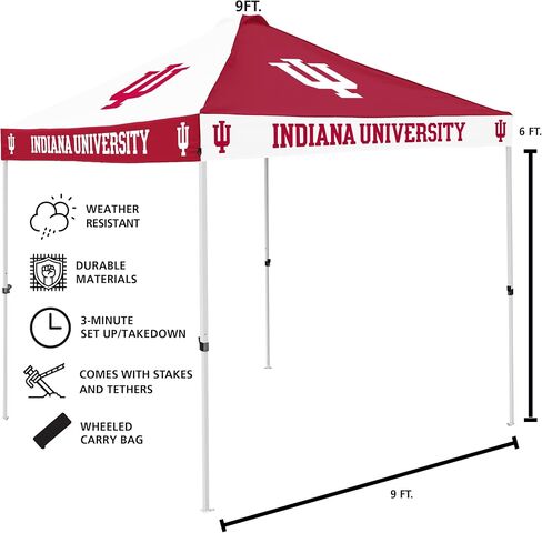 Logo Brands NCAA Indiana Hoosiers Checkerboard Canopy Tailgate Tent - 9' x 9', Vented Roof, Adjustable Height, Wheeled Carrying Bag, Powder Coated Steel in Saudi Arabia