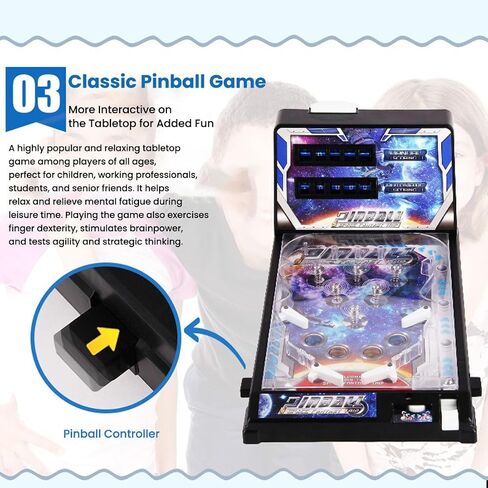 Rasul Mini Pinball Games, Electronic Tabletop Pinball Machine Shooting Toy for Indoor Game Room with Light and Scorekeeper, Desktop Ball Game Retro Nostalgia Arcade Machine for Kids Adults in Saudi Arabia