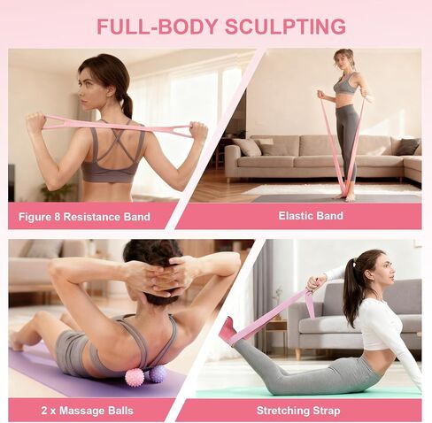 مجموعة حلقة وكرة بيلاتيس للنساء، طقم بيلاتيس للتمرين المنزلي، حلقة دائرية سحرية مع 5 أشرطة مقاومة، معدات بيلاتيس للياقة البدنية، مجموعة أساسيات للمبتدئين in Kuwait