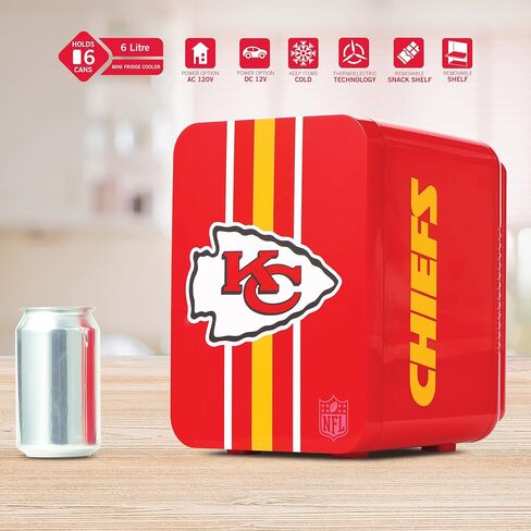 ثلاجة Ukonic NFL Philadelphia Eagles 6-Can Mini Fridge - مبرد حراري كهربائي سعة 4 لتر، يعمل بتيار متردد/تيار مستمر، محمول، شعار الفريق، للمنزل، السيارة، البوابات الخلفية والسفر in Kuwait