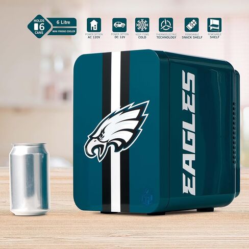 Ukonic NFL Philadelphia Eagles 6-Can Mini Fridge – 4L Thermoelectric Cooler, AC/DC Powered, Portable, Team Logo, for Home, Car, Tailgates & Travel in Kuwait