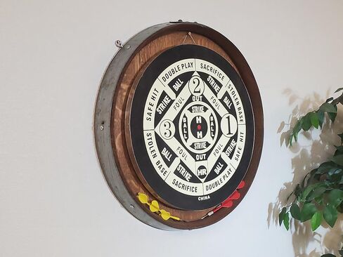 لوحة رمي السهام من Wine Barrel 2 في 1 ولوحة ألعاب البيسبول، إطار من خشب البلوط الريفي، مستديرة 60.96 سم in Saudi Arabia