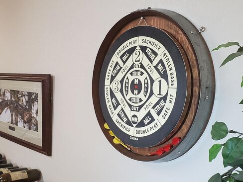 لوحة رمي السهام من Wine Barrel 2 في 1 ولوحة ألعاب البيسبول، إطار من خشب البلوط الريفي، مستديرة 60.96 سم in Saudi Arabia