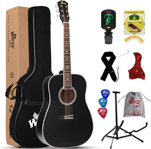 Winzz Acoustic Guitars Full Size, 4/4 Folk Guitar for Beginners Adults, Acoustic Steel-string Guitar Black (41 Inches） in Kuwait